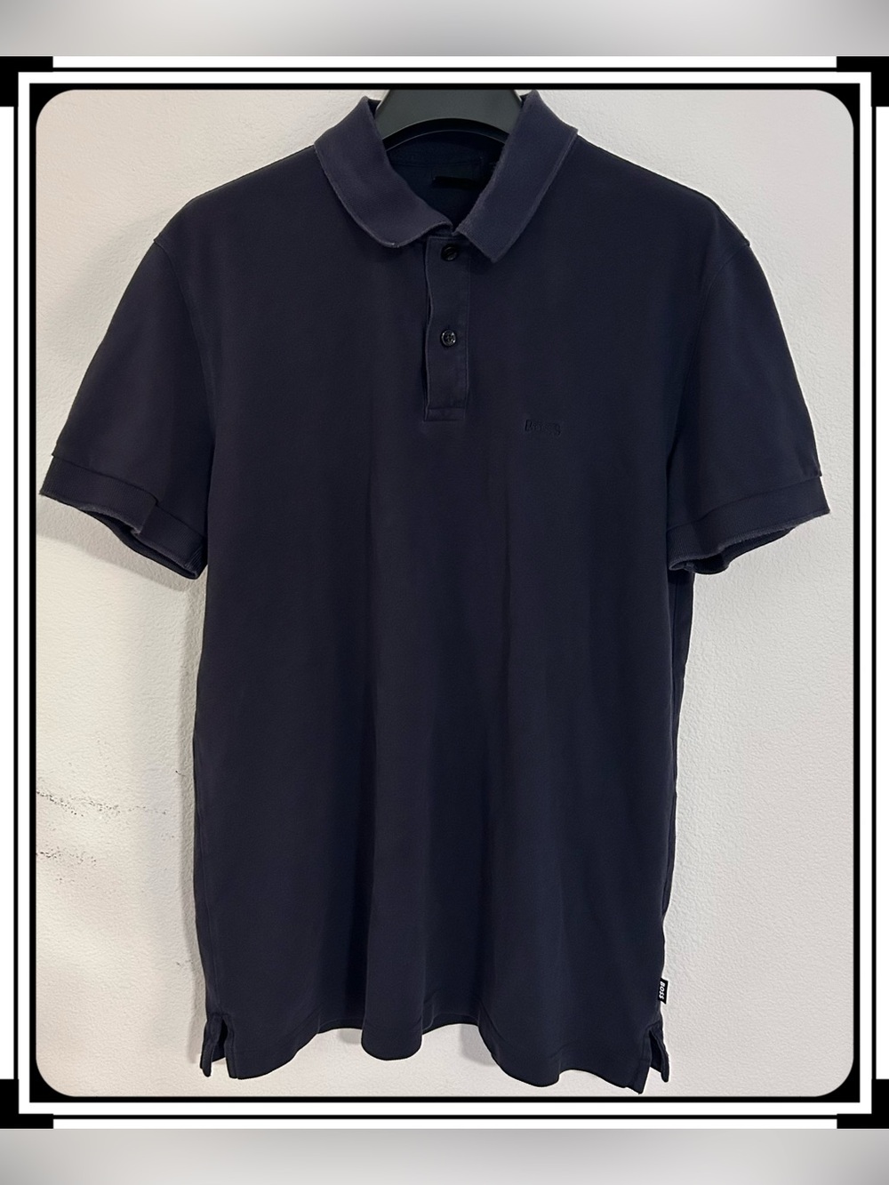 Hugo Boss Men’s 100 Cotton Side Slit Logo Texture Polo Shirt Navy Sz L Golf